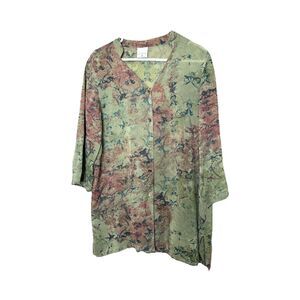 Click by Color Me Cotton CMC 100% Rayon Tunic Top Blouse Sz XL Green Button Down